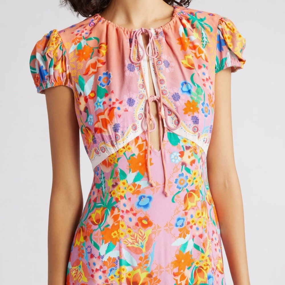 Saloni Lace-Up Front Crepe Midi Dress